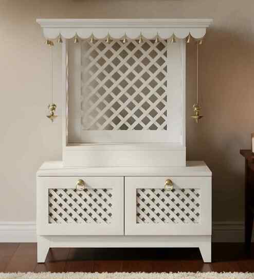 White Pravaha Teak Wooden Mandir