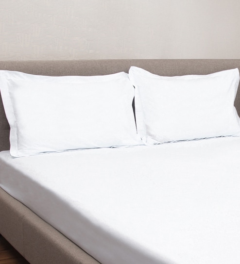 White Solid 300TC Cotton 27 x 18 Inches Pillow Covers (Set of 2) by Petal Home