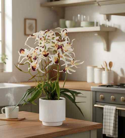 White Pu Foam Elegant Star Orchid Arrangement Pot With Flower