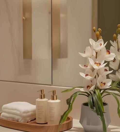 White Pu Foam Velvet Orchid Elegance Pot With Flower