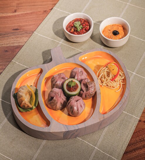 White Pumpkin-Shaped Acacia Wood  Appetizer Platter