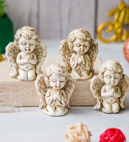White Resin Baby Angel Statues (Set of 4)