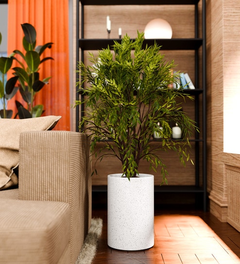 White Round ShapedMarble Polymer Planter