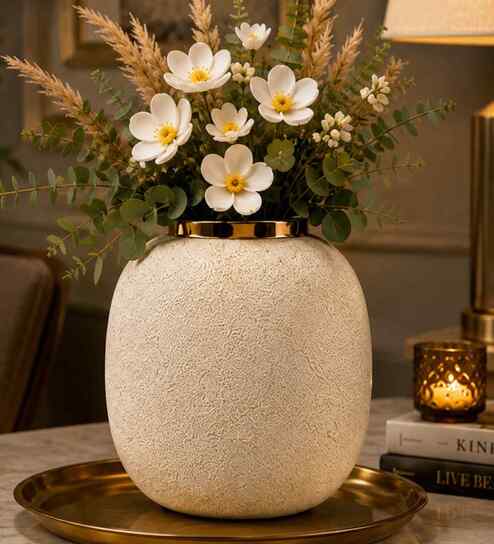 White Rounded Square Flower Vase for Home Decor, Iron, Matte Powder-Coated Finish