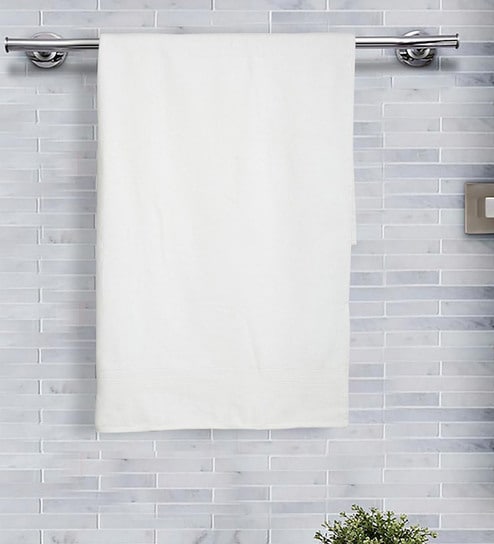 White Sancha Pile Cotton Medium Towel-500 Gsm