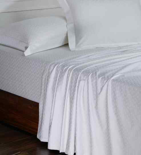White Self Print 300 TC Cotton King Size Bed Sheet with 2 Pillow Covers 23 Collection