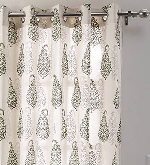 Buy White Semisheer Cotton 9 Feet Eyelet Long Door Curtain By