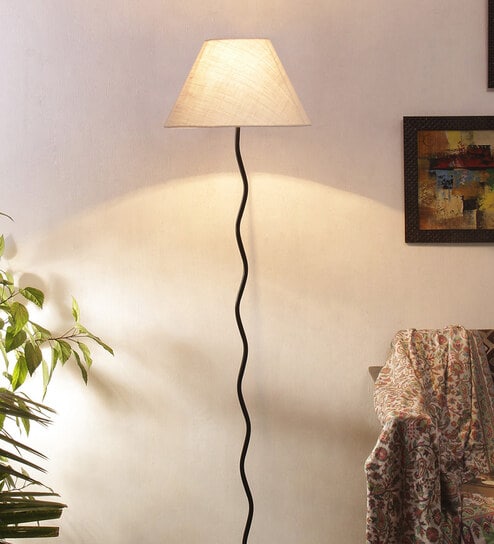 Shizen White Jute Shade Club Floor Lamp With Iron Base By New Era