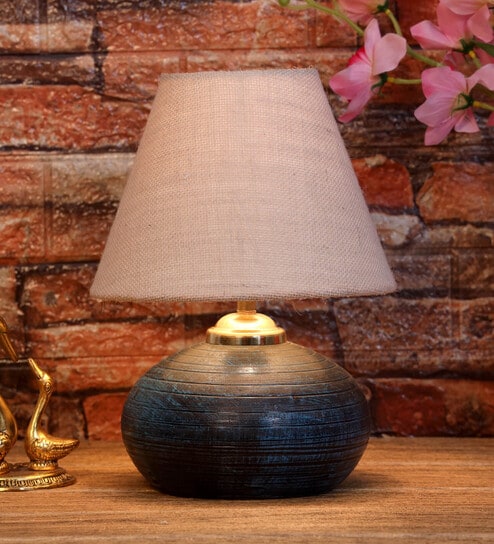 White Shade Table Lamp With Terracotta Base By Foziq