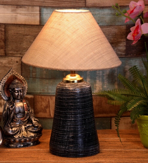 White Shade Table Lamp With Terracotta Base By Foziq