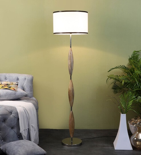 Kilda White Iron Shade Club Floor Lamp With Wood Base By Sapphire