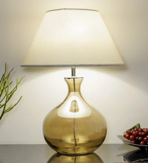 Diagon White Cottan Fabric Shade Night Lamp With Glass Base By Kapoor LampShades