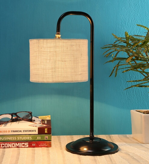 White Shade Table Lamp With Iron Base