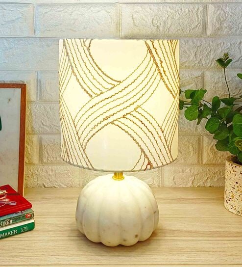 White Shade Table Lamp with Marble Base