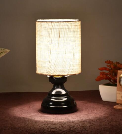 White Shade Table Lamp With Metal Base By Foziq
