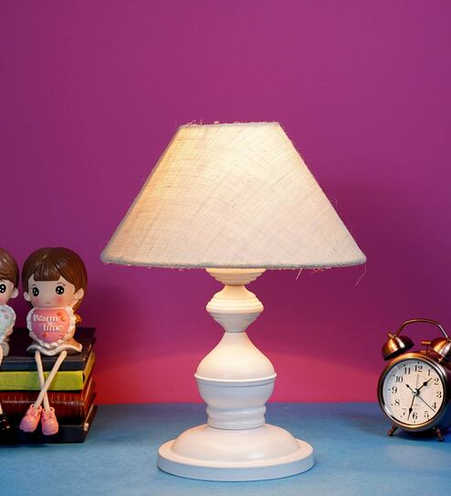 White Shade Table Lamp With Metal Base By Foziq