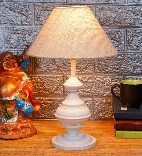 White Shade Table Lamp With Metal Base By Foziq