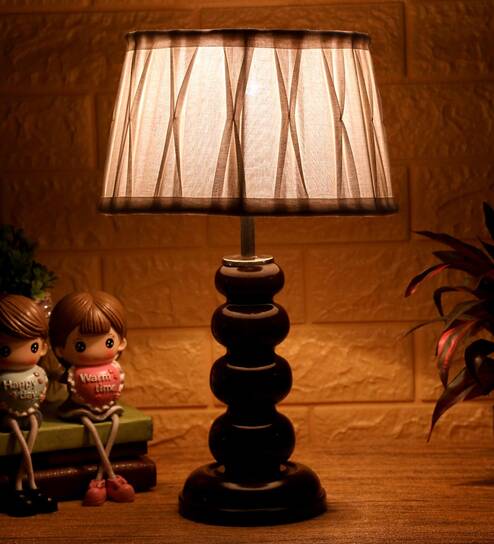 Lassie White Fabric Shade Night Lamp With Wood Base By BrightDaisy