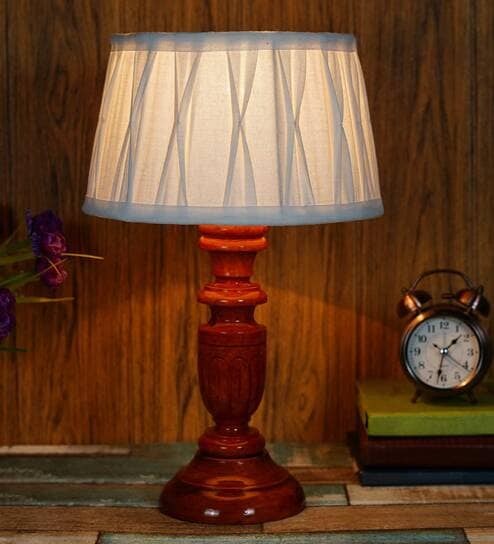 Joshaphus White Fabric Shade Night Lamp With Wood Base By BrightDaisy