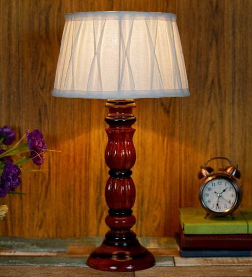 Palermo White Fabric Shade Night Lamp With Wood Base By BrightDaisy
