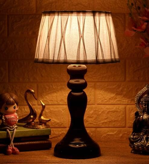 Dorian White Fabric Shade Night Lamp With Wood Base By BrightDaisy