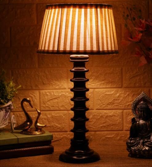 Zucchero White Fabric Shade Night Lamp With Wood Base By BrightDaisy