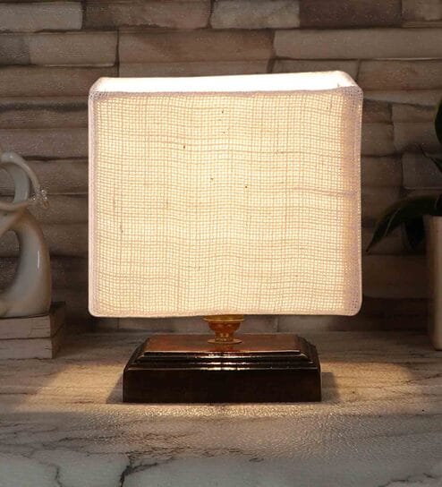 White Shade Table Lamp With Wood Base By New Era