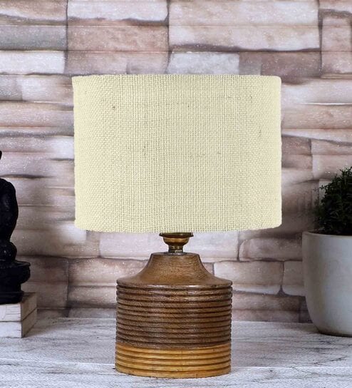 White Shade Table Lamp With Wood Base By New Era