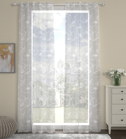 White Sheer Polycotton 9 Feet Eyelet Set of 2 Curtains