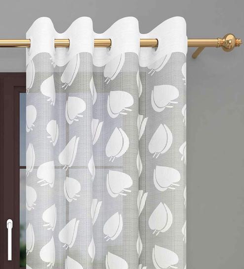Buy White Sheer Polyester 5 Feet Eyelet Window Curtains Set Of 2