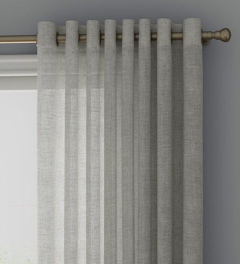Buy White Sheer Polyester 7 Feet Eyelet Door Curtains Set Of 2 By