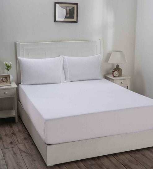 White Solid 144 TC 100% Cotton Single Bedsheet with 1 Pillow Cover-image-31