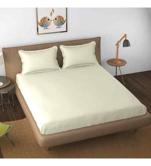 White Solid 144 TC Cotton King Fitted Bedsheet Bedsheet 2 Pillow Shades Collection