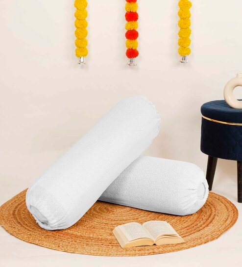 White Solid 200 TC Blended Jacquard 2 Bolster Covers