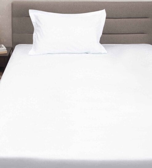 White Solid 300 TC 100% Cotton Single Bed Sized Bed Sheets With 1 Pillow Cover