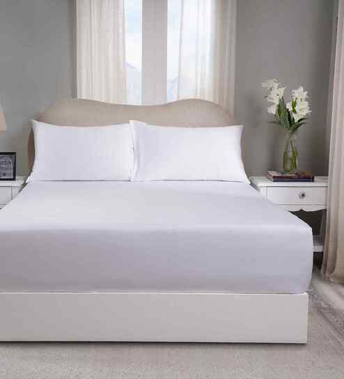 White Solid 300 TC Tencel King Size Bed Sheet with 2 Pillow Covers 24 Collection
