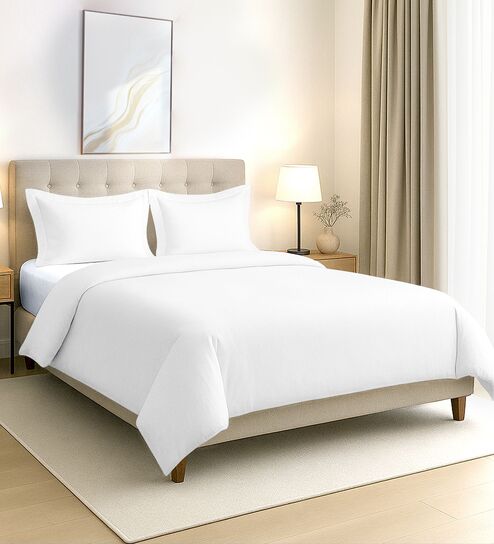 White Solid 400 TC Cotton Double Sized Duvet Cover