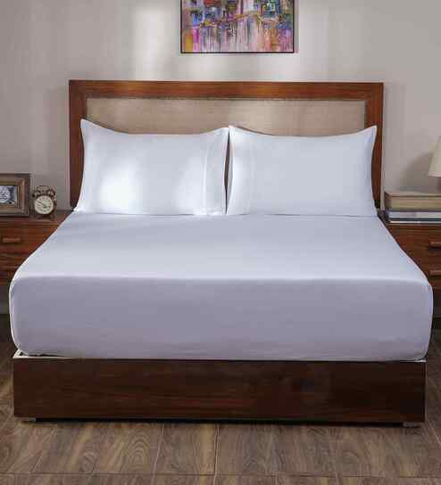 White Solid 400 TC Cotton King Size Bed Sheet with 2 Pillow Covers 23 Collection