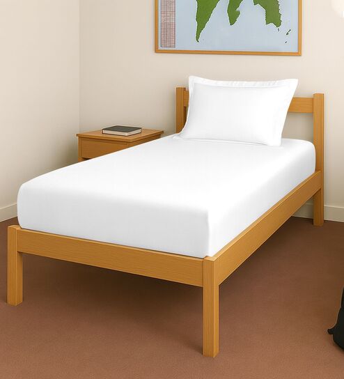 White Solid 400 TC Cotton Single Sized Fitted sheet with 1 Pillow Cover