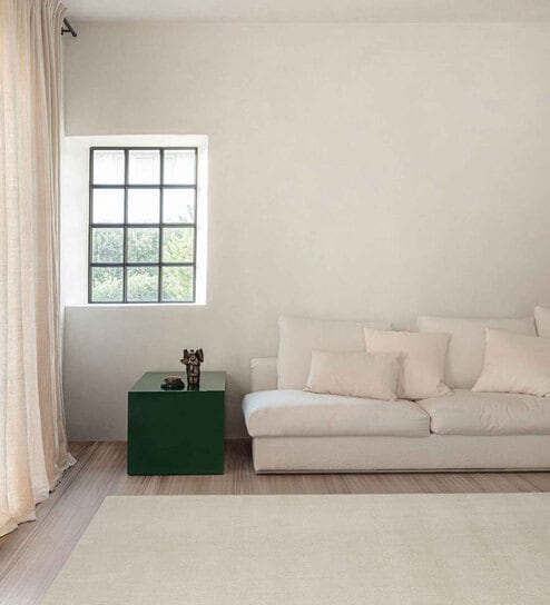 White Solid Polyester 3 ft x 5 ft Machine Made Carpet