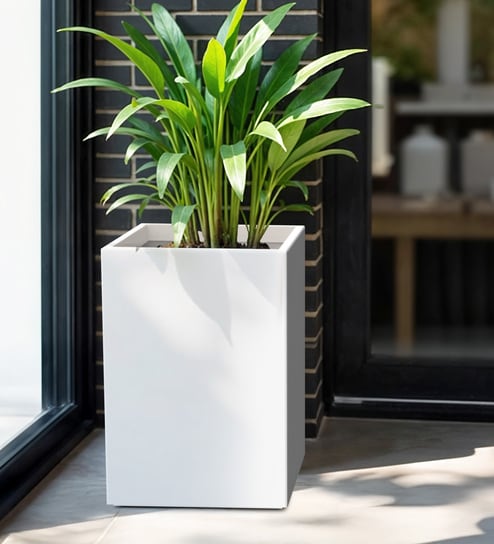 White Square Shaped Polymer Floor Planter