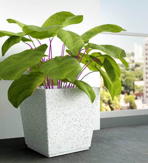 White Square Shaped Marble Polymer Floor Planter