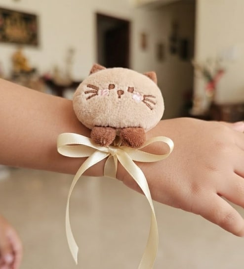 wens White Super Soft Plush Cat Kids Rakhi With Adjustable Ribbon-picture-17