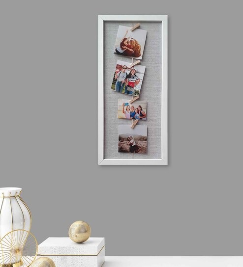 White Synthetic Wood Rectangular Shape Clip Photo Frames