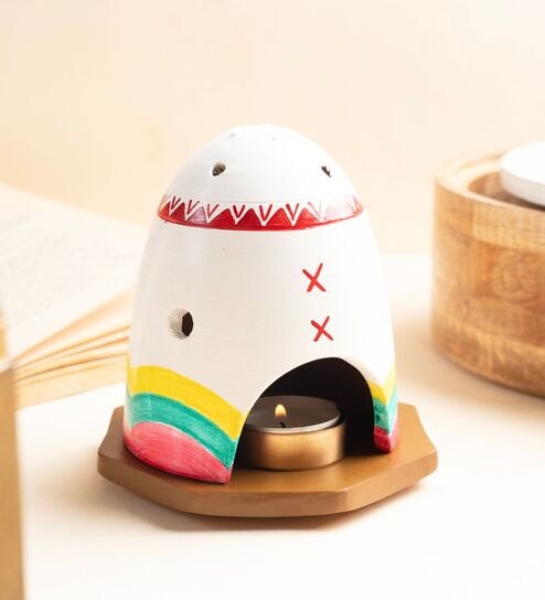 White Terracota Handpainted Incense Stick Holder