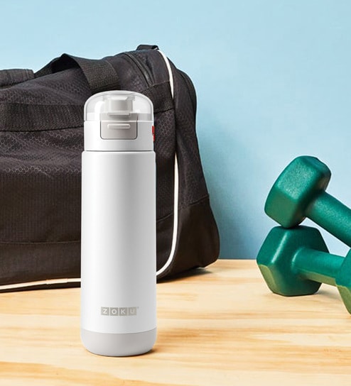 Flip Top 500ml White & Grey Stainless Steel Bottle