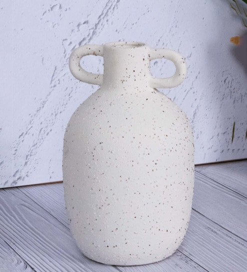 White Vertical Channel Tufting Ceramic Amphora Shaped Vase