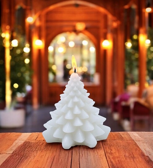 White Wax Christmas Tree Candle