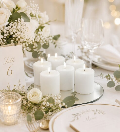 White Wax Pillar Candles Set Of 6