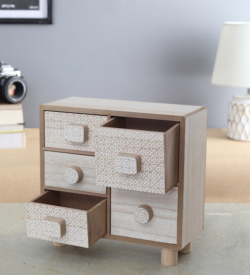 Buy White Wood Vintage Desk 5 Drawer Trinket Box By Oddcroft